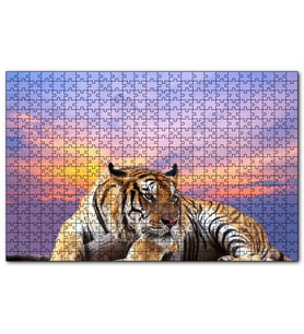Cakapuzzle Günbatımı Mor Gökler ve Kaplan  Puzzle Yapboz MDF (Ahşap) (255 Parça)