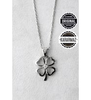Jewelmim Dört 4 Yapraklı Yonca Gümüş Kolye Beyaz Altın Kaplama Yoncalı 925 Ayar Kadın Gümüş Yonca Kolye (Beyaz)
