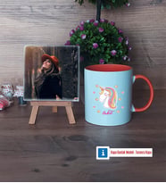 Unicorn Fotoğraflı Dekoratif Taş, Kupa Bardak Beyaz Hediye (Model 13)
