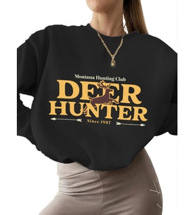 Sweatshirt bisiklet yaka unisex kalın Geyik avcısı kulübü Baskılı 3 iplik şardonlu Sweatshirt erkek (Siyah)