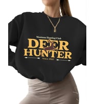 Sweatshirt bisiklet yaka unisex kalın Geyik avcısı kulübü Baskılı 3 iplik şardonlu Sweatshirt erkek (Siyah)