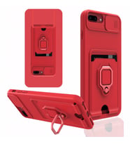 Uyumlu Model Apple iPhone 6 Plus 6S Plus Kılıf Kartlıklı Magnetli Lens Kapatmalı (Kırmızı)