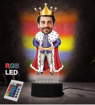Doğum Günü Hediyesi,Sevgiliye Hediye, Kişiye Özel Fotoğraflı Kral Karikatür 3D Led Lamba (RGB)