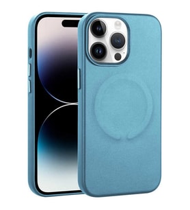 Apple iPhone 14 Pro Max Kılıf PU Deri Magsafe Wireless Şarj Özellikli Derix Kapak (Mavi)