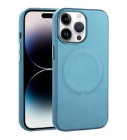 Apple iPhone 14 Pro Max Kılıf PU Deri Magsafe Wireless Şarj Özellikli Derix Kapak (Mavi)