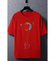 Unisex Evren Temalı Baskılı T-shirt (Kırmızı)