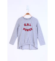 Toontoy Kız Çocuk Grl Power Baskılı Tişört ( Gri-Melanj)