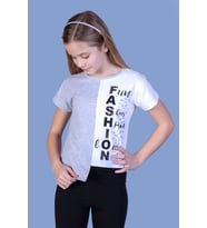 Toontoy Kız Çocuk Fasihon Garni Tişört ( Gri-Melanj)