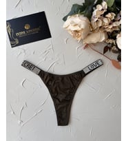 Doja Yoğun Taşlı Love Secret Yazılı Ağı Pamuklu İthal Saten Tanga (Haki)