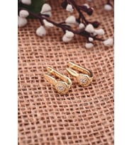 ENCİLİ SİLVER 925 Ayar Gümüş Pırlanta Montürlü Çocuk J Küpe (Gold)