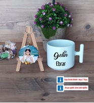 Gelin Kupa Bardak Beyaz ve Fotoğraflı Ahşap Anahtarlık Hediye (Model 12)