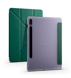 Samsung Galaxy Tab S7 T870 T875 T877 Kılıf Kalem Bölmeli Trifolding Case (Koyu Yeşil)
