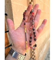 Sürmeli Toz Kehribar Kombin Tesbih Ve Bileklik (Siyah-Pembe)