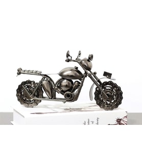 Retro Ferforje Motosiklet Modeli Yaratıcı Metal Sanat Heykel Koleksiyonu Süs Masaüstü Decoratif (Gümüş)