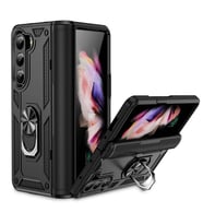 Samsung Galaxy Z Fold 5 Uyumlu Kılıf Standlı Manyetik Yüzüklü Military Magnetic Ring Polycarbonate and TPU Case (Siyah)
