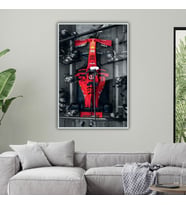 Metal Çerçeveli Temperli Cam Tablo Ferrari Formula 1 Görseli (Gümüş)