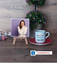 Laboratuvar Teknikeri Fotoğraflı Dekoratif Taş, Ahşap Altlıklı Türk Kahvesi Fincanı Hediye (Model 3)