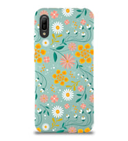 Huawei Y6 2019 Uyumlu Lansman Kılıf Çiçek Tasarımlı İçi Kadife Kapak (Turkuaz)