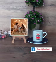 Babalar Günü Hediyesi Fotoğraflı Dekoratif Taş, Ahşap Altlıklı Türk Kahvesi Fincanı HediyeBabaya Hediye (Model 4)