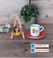 Mühendisler Günü Hediyesi Türk Kahvesi Fincanı Ahşap Altlıklı ve Fotoğraflı Ahşap Anahtarlık Hediye (Model 8)