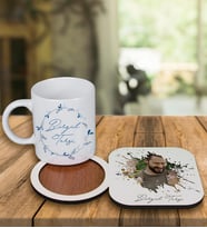 Kişiye Özel Tasarım Kupa Bardak Ve Fotoğraflı Ahşap Bardak Altlığı 99452 (Turkuaz)