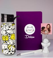 Kişiye Özel Defter Kalem Matara Ve Fotoğraflı Notluk Seti 93537 (Mor)