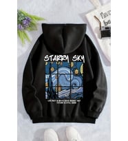 Starry Sky Baskılı Unisex Oversize Sweatshirt (Siyah)