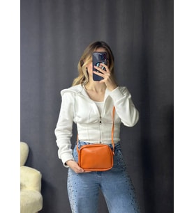 Kadın Mini Urban Çapraz Askılı Fermuarlı Ayarlanabilir Askılı Model El Kol Ve Omuz Çantası (Turuncu)