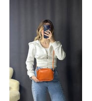 Kadın Mini Urban Çapraz Askılı Fermuarlı Ayarlanabilir Askılı Model El Kol Ve Omuz Çantası (Turuncu)