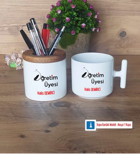 Öğretim Üyesi Kalemlik, Kupa Bardak T Kişiye Özel Hediye Öğretmenler Günü Hediyesi (Model 1)