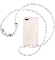 Apple iPhone 8 PLUS Kılıf Boyun Omuz Askılı iPli Anti Şok Köşe Korumalı Şeffaf Silikon (Beyaz)