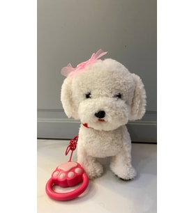 Müzikli Yürüyen Havlayan Yalayan Kuyruk Ve Başını Sallayan Ses Kaydını Tekrarlayan Peluş Köpek (Beyaz)