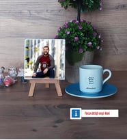 Doğum Günü Hediyesi Fotoğraflı Dekoratif Taş, Ahşap Altlıklı Türk Kahvesi Fincanı Hediye (Model 5)