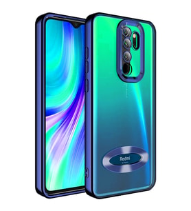 Xiaomi Redmi Note 8 Pro Kılıf Logo Yeri Açık Kamera Lens Korumalı Renkli Kenarlı Şeffaf Silikon (Lacivert)