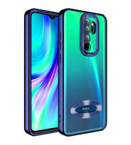 Xiaomi Redmi Note 8 Pro Kılıf Logo Yeri Açık Kamera Lens Korumalı Renkli Kenarlı Şeffaf Silikon (Lacivert)