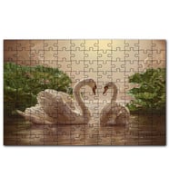 Cakapuzzle Altın Rengi Sularda Beyaz Kuğu Çifti Puzzle Yapboz MDF (Ahşap) (1000 Parça)