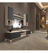 Decoraktiv Eko 5DA Mdf Dvd Gold Tv Ünitesi Tv Sehpası - Parlak Beyaz (Beyaz - Antrasit)