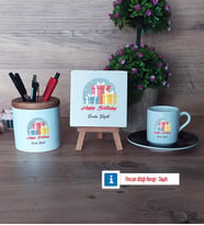 Doğum Günü Hediyesi Hediye Seti Dekoratif Taş, Kalemlik, Ahşap Altlıklı Türk Kahvesi Fincanı Hediye (Model 7)