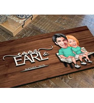 BK Gift Kişiye Özel Sevgililer Karikatürlü Kabartma Figürlü Ahşap Tablo, Duvar Dekoru, Arkadaşa Hediye, Özel Tasarım Ev Hediyesi-55 (Ceviz)