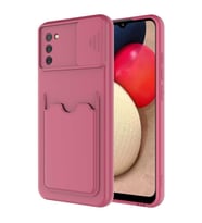 Galaxy A02S Kılıf Deri Görünümlü Kartlıklı Kamera Korumalı Silikon (Koyu Mor)