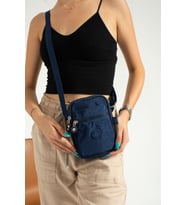 M 227 Mega Bag Krinkıl Kumaş Unisex Küçük Omuz Çantası, Telefonluk (Lacivert)