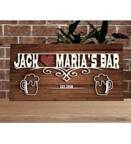 BK Gift Kişiye Özel İsimli Tarihli Kabartma Tasarım Ahşap Bar Tabelası 61cm, Home Bar Tabela, Rustik Ev Dekorasyonu, Duvar Dekoru (Model 3)