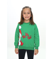 Toontoy Kız Çocuk  Kardan Adam Ho Ho Ho Baskılı Sweatshirt (Çimen Yeşili)