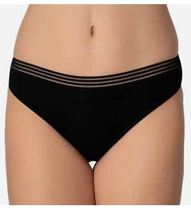 İmer Bayan Modal İnce Tül Çizgili Lastik Slip Bikini Külot 4275 (Siyah)