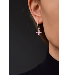 Papatya Silver 925 Ayar Gümüş Mor Zirkon Taşlı Plumeria Halka Küpe (Pembe)