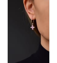 Papatya Silver 925 Ayar Gümüş Mor Zirkon Taşlı Plumeria Halka Küpe (Pembe)
