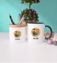 Öğretmenler Günü Hediyesi Kupa Bardak Lacivert ve Kalemlik (Model 5)
