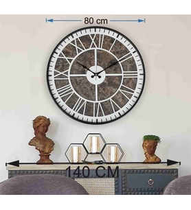 Markakanvas Siyah Metal Kasalı Mermer Desenli  Duvar Saati  ( Çap 50 cm -Çap 80 cm ) (Beyaz)