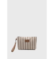 Luna Blu Kadın Çizgili Keten Kanvas Clutch Çanta (Vizon)