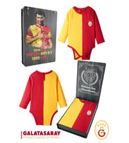 Galatasaray Orijinal Lisanslı Uzun Kol Bebek Body Zıbın Kişiye Özel Hediyelik Ahşap K (Sarı)